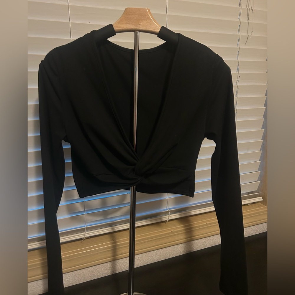 Black Twist-Front Long Sleeve Top